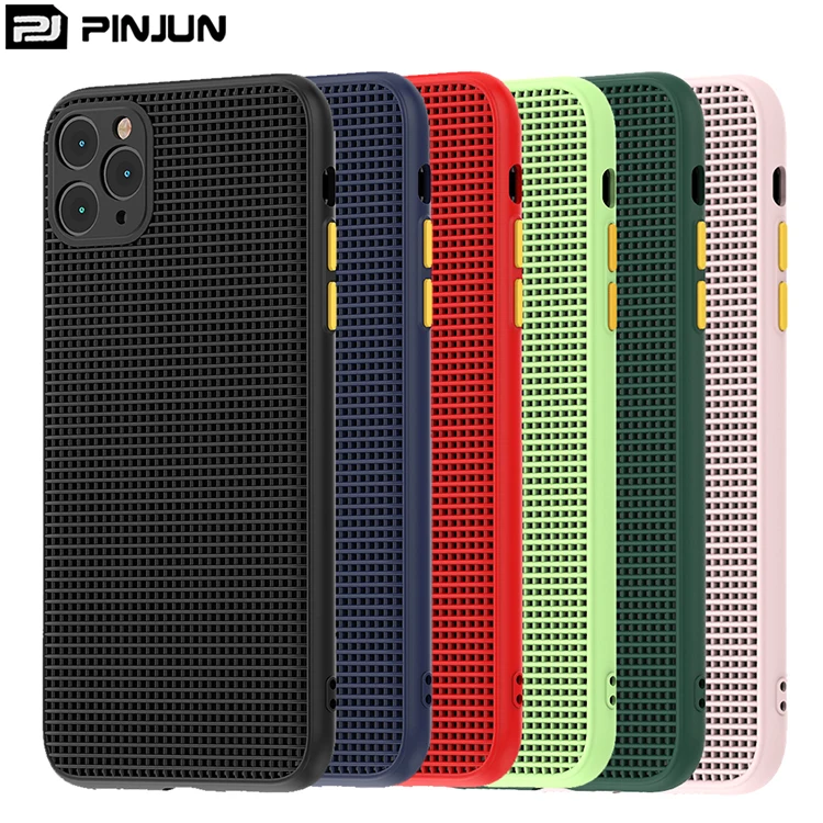 

New Release 2020 Radiating Breathable Mesh Pinhole Design Soft Feeling TPU Colour Button Phone Case For iPhone 11 Pro Max