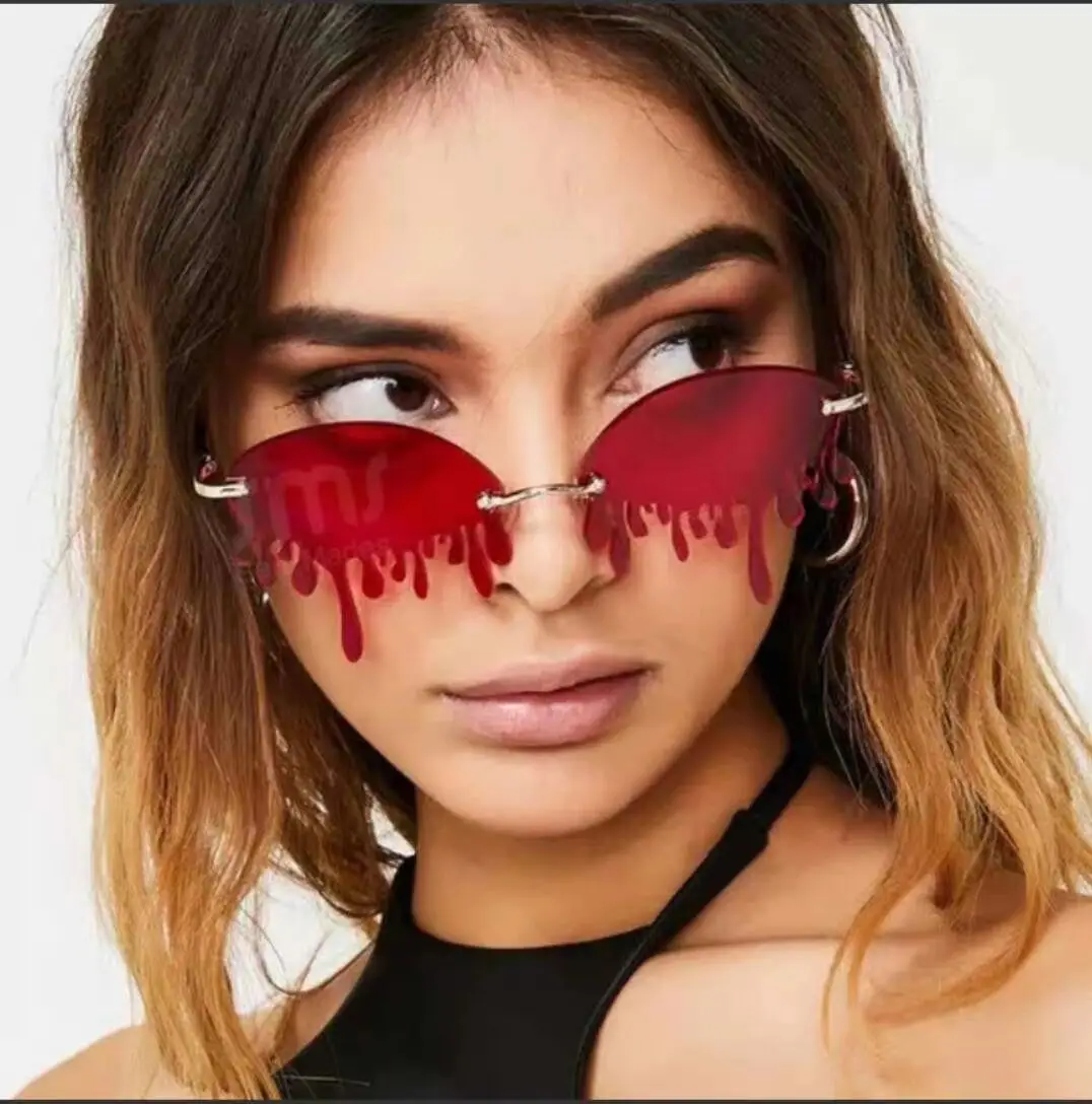 

Trendy Unique Fire Shaped Rimless Women Men Shades Funny Party Sunglasses, 6 colors