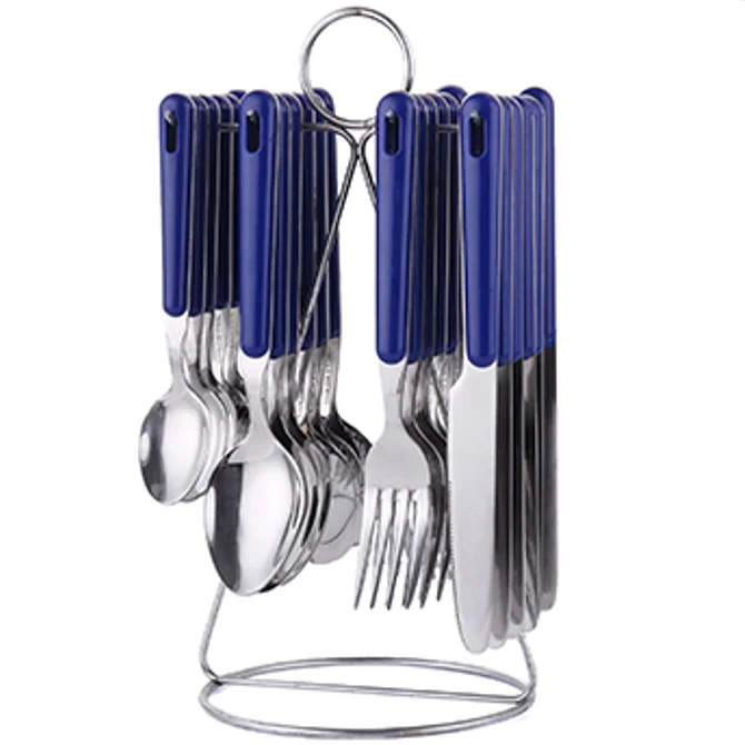 

Luxury dinnerware plastic handle cutlery set stainless steel spoon fork knife teaspoon for home hotels restaurants
