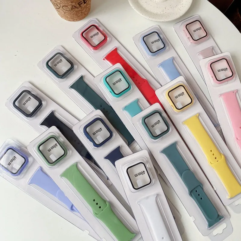 

Custom Designed Bracelet Women Silicone Loop Sports Band+Case For Apple iWatch Series 4 5 6 7 Watch Band Strap 38 40 41 42 44 mm, Multi colors