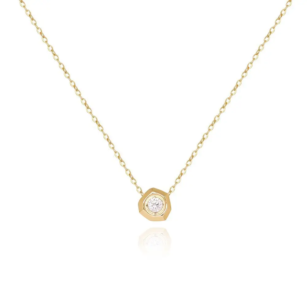 Joolim Jewelry 18K Gold Plated Waterproof Tarnish Free Geometric Zirconia Pendant Dainty Chain Stainless Steel Necklace