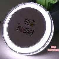 

wholesale custom logo girls round compact travel led portable hand makeup mirror pocket with led