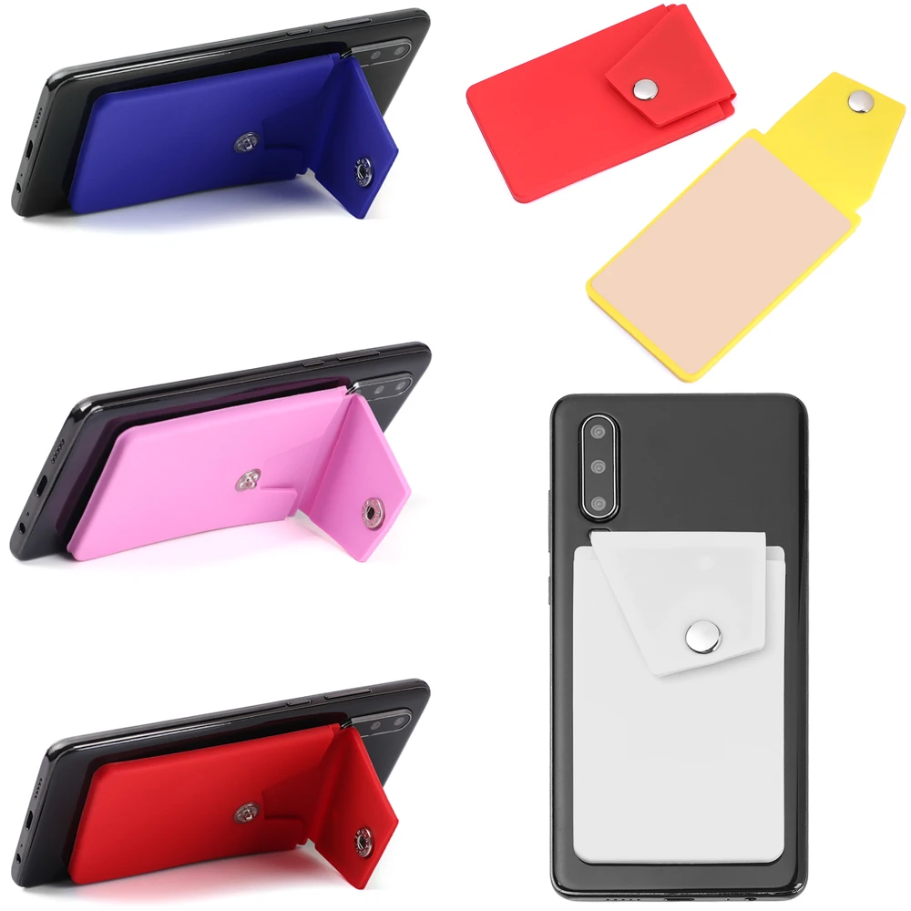 

New Adhesive Silicone Phone Card Holder Wallet with Snap Pocket Phone Back Stick-on Credit Card Holder for Smart Phone, Customized