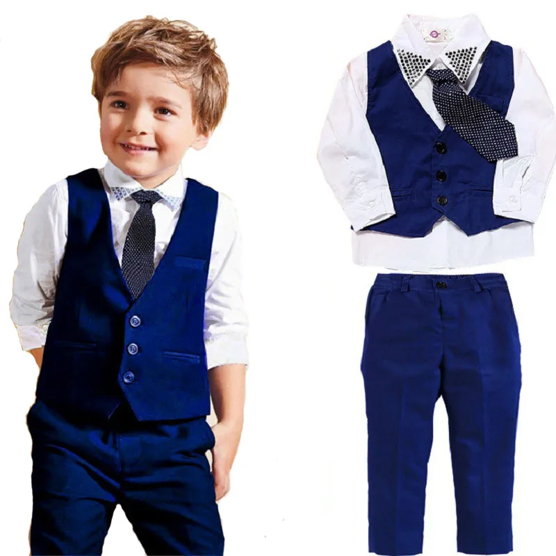 

Boy Kids Clothes Outfit Sets Gentleman Tie Vest Shirt Pants little boys 4-Piece Suit