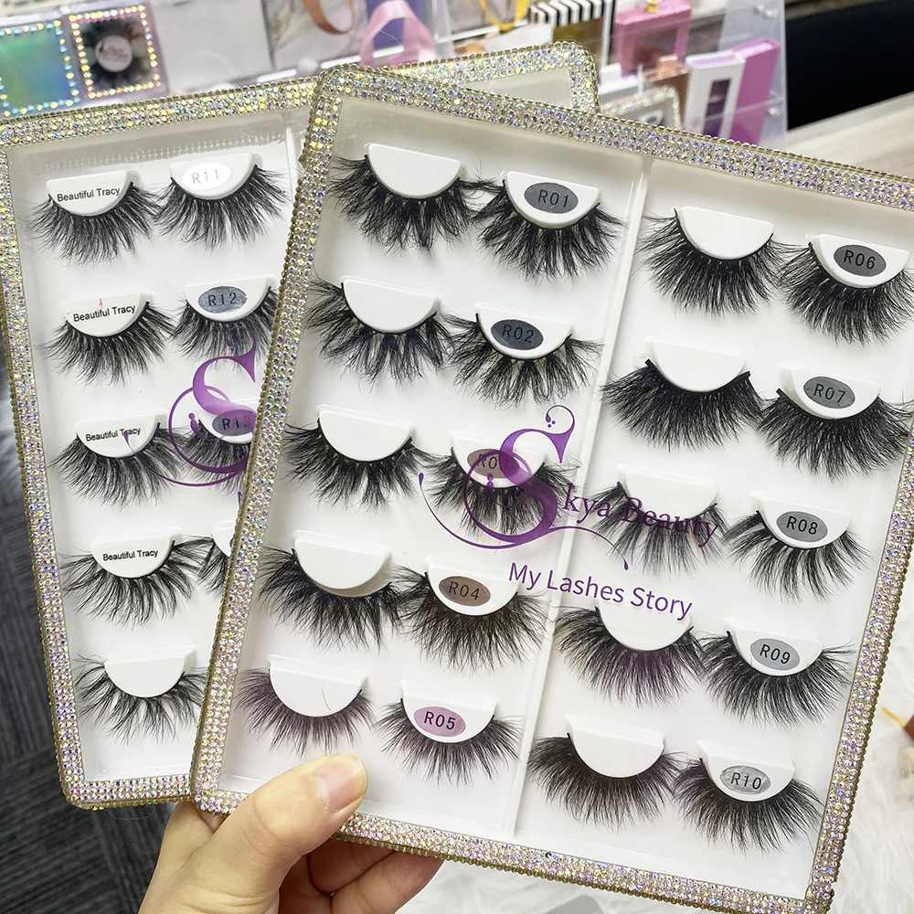 

Custom luxury private label faux mink lashbook 10 pair natural wispy 3d false eyelashes packaging box logo vendors