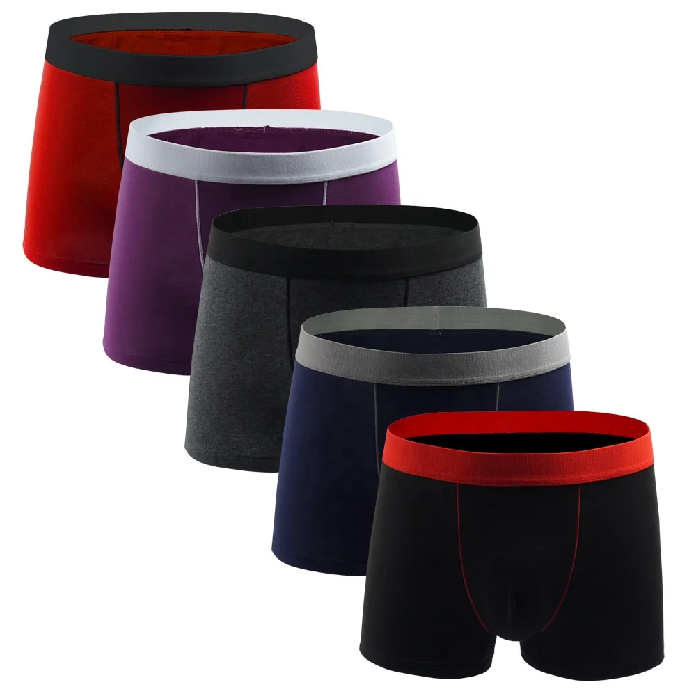 

Plus size cotton spandex Solid Color Men's Underwear sport Brief Breathable Boxer Pants Men Boxer shorts 5 piece, Picture