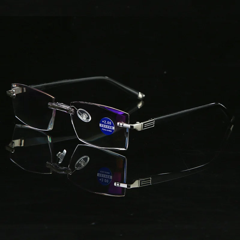 

Cut Lens Blue Light Blocking Custom Rimless Reading Glasses For Men Women, Black