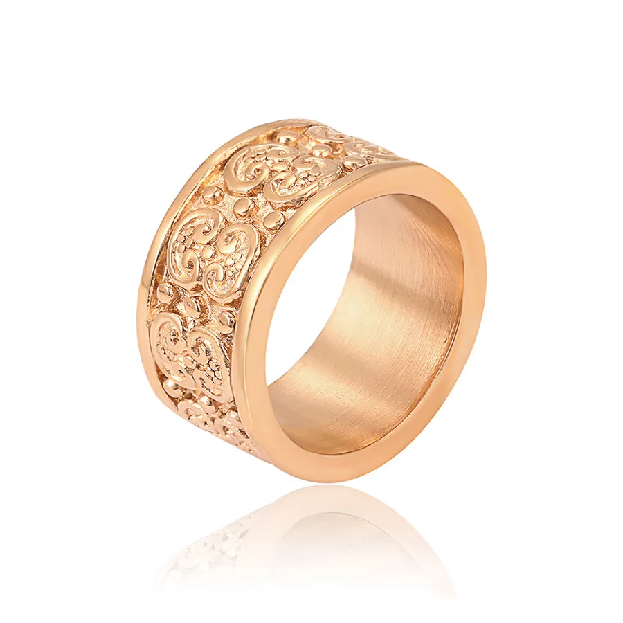 

15999 xuping jewelry Classic vintage beautifully engraved 18K gold-plated neutral stainless steel ring