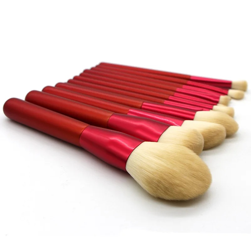 

12pcs red cosmetic contour makeup brushes High Quality beauty cosmetics makeup brush set Amazon Hot Sell powder foundation cosme, Red, blue