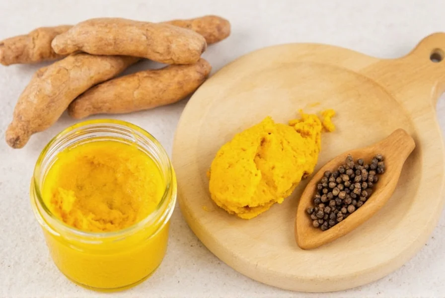 Golden paste preparation for dogs showing turmeric, coconut oil, and black pepper mixture in a small jar