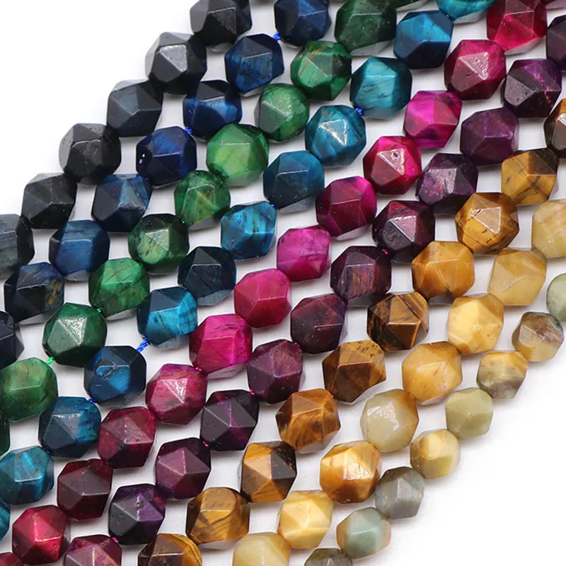 

Gemstone Beads Diamond Star Cut Faceted Tiger's Eye Beads Blue Tiger Eye Stone Beads For Jewelry Making, Multicolors as picture