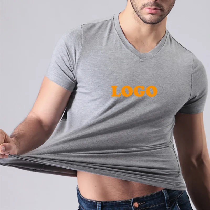 

V-neck 95% Bamboo & 5%Spandex Men's t shirt Custom Logo t shirt