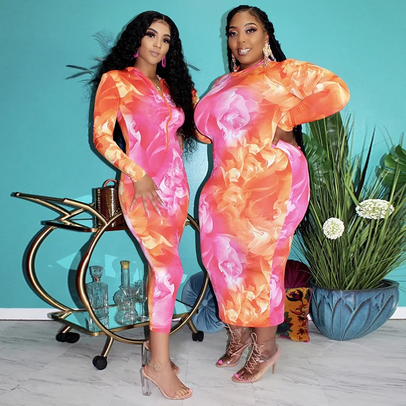 

20860 Cheap price Fall sexy outfits for women 2021 long sleeves sexy dress bodycon print breathable plus size casual dresses