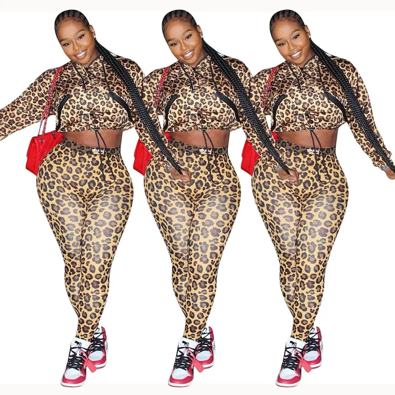 

Fashion Leopard Printed Women's Sets Plus Size Women's Two Piece