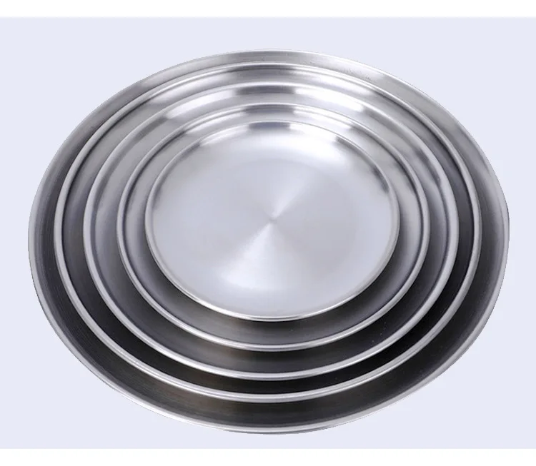 

M115 Wholesale 201 304 Korean Western Dessert Buffet Thicken Round Silver Gold Dish Stainless Steel Korean Style Serving Plate