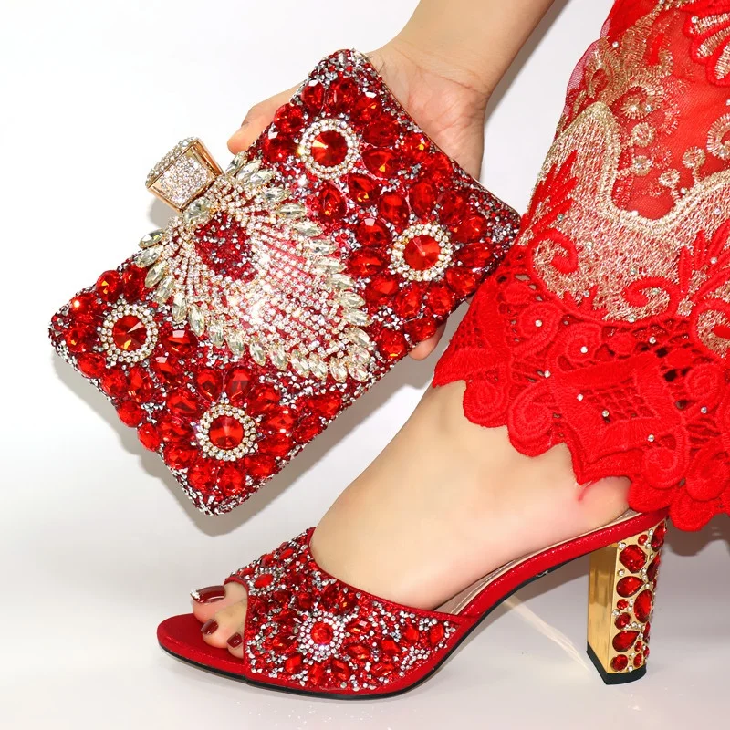 

AB7905 Red Nigeria party italian shoes and bag set women shoes