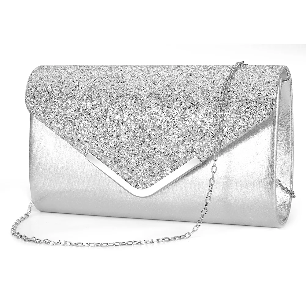 

Lady Pink Silver Evening Pouch Cocktail Envelope Evening Clutch Bag/, As picture