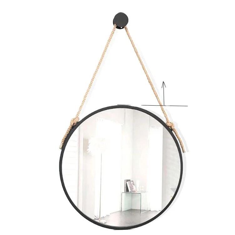 

Nordic Style Round Decor Metal Wall Hanging Mirror With Leather Strap, As picture