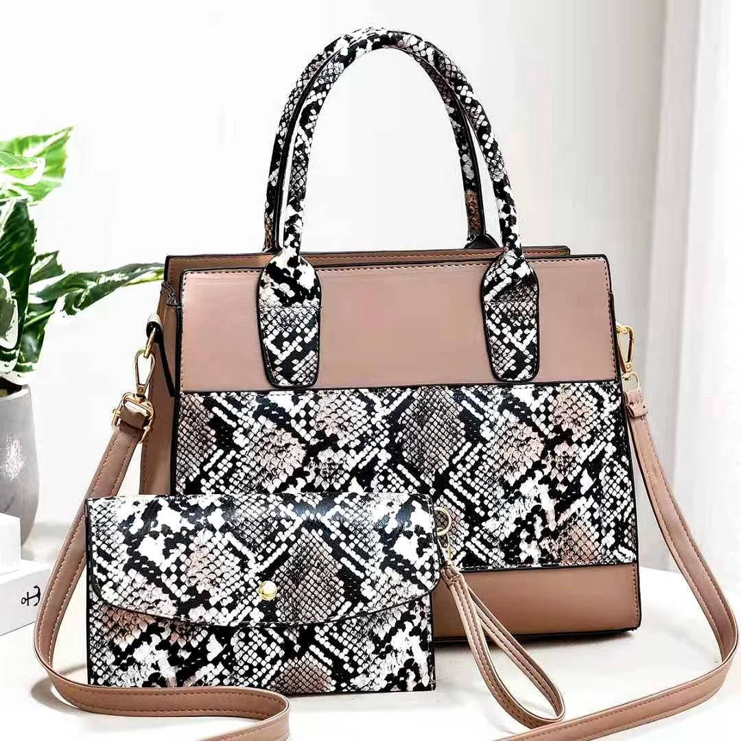 

Luxury serpentine pu leather women tote bags ladies shoulder crossbody hand bag 2pcs purses and handbags sets, 6colors