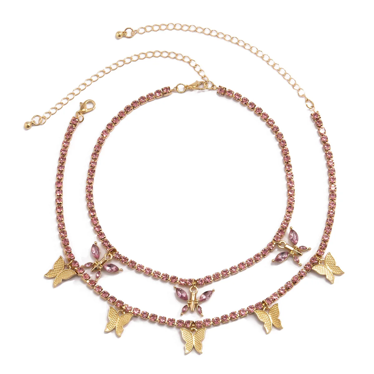 

Women's exquisite stainless steel diamond butterfly necklace jewelry electroplating K Gold Butterfly Necklace