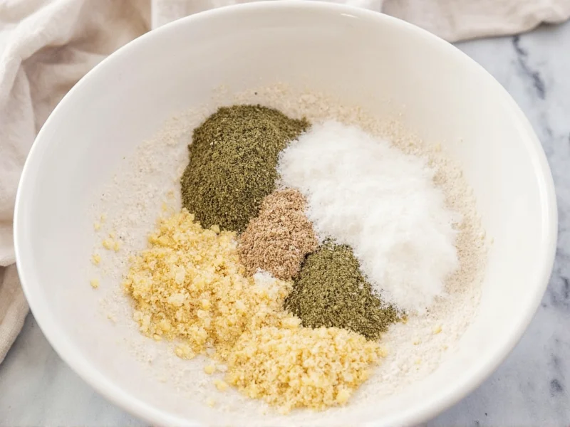 Mixing dry ranch seasoning ingredients in ceramic bowl
