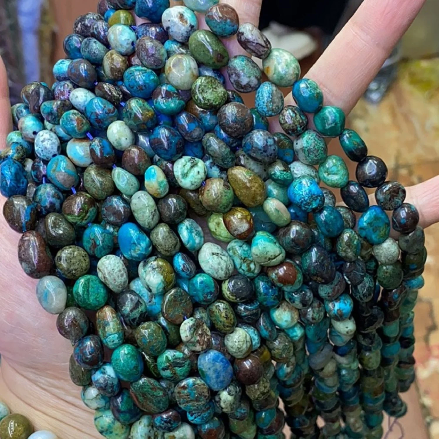 

8-10mm Natural AA Phoenix Turquoise Chrysocolla Healing Energy Irregular Shape Gemstone Beads 15"