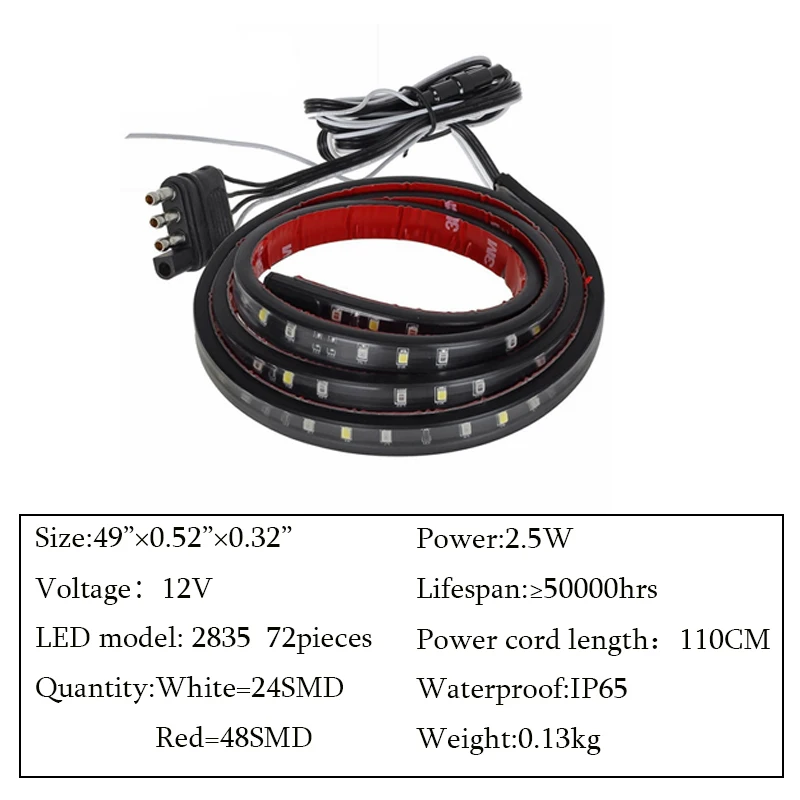 
49 inch truck tailgate light strip flexible bi-color 12V 2835 70SMD LED turn signal light 