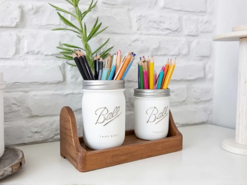 Painted mason jar organizer for desk supplies