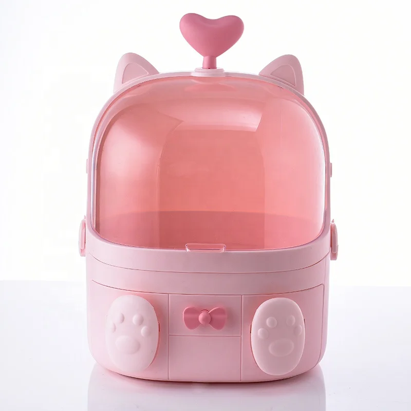 

Lovely pink cat cosmetic organizer portable makeup organizer with drawer, White,pink,blue