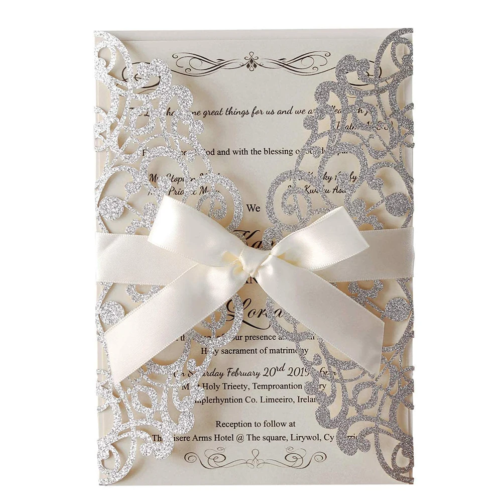

Newest designs silver glitter laser cut invitations cards glitter Christmas greet cards for events custom birthday invitation