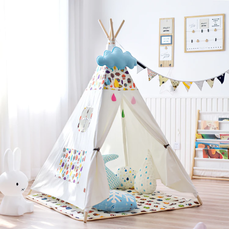 
2020 Indoor Outdoor Canopy Tepee Wooden Tent Kids Tee Pee Teepee Tent For Kids 