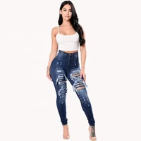 

Factory sale blue skinny butt lift ripped jeans women