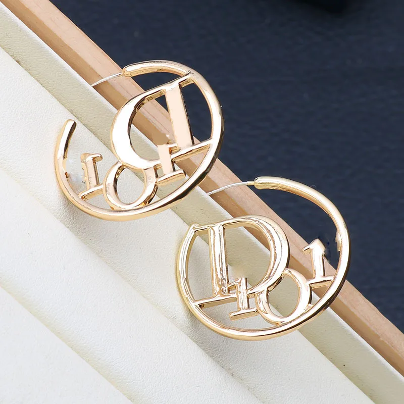 

High quality Europe and America D letter round shape exaggerate hoop earrings women's popular jewelry earring, As picture