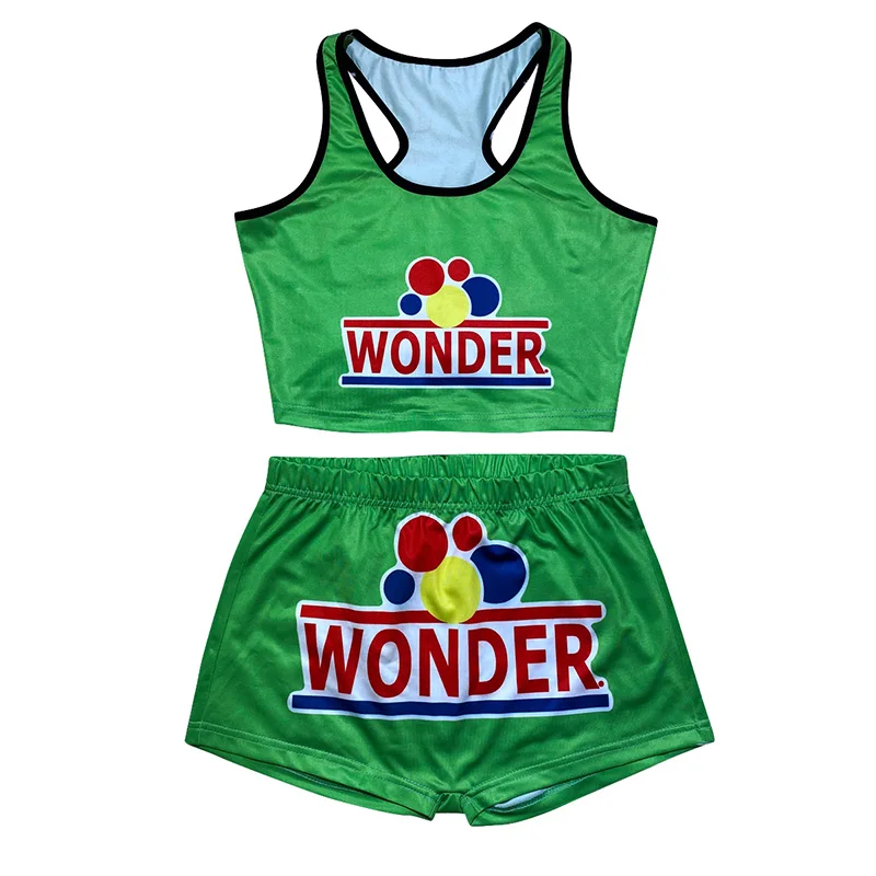 

2021 hot selling summer two piece shorts set lounge wear women skittles snack shorts set women two piece women shorts set, Picture