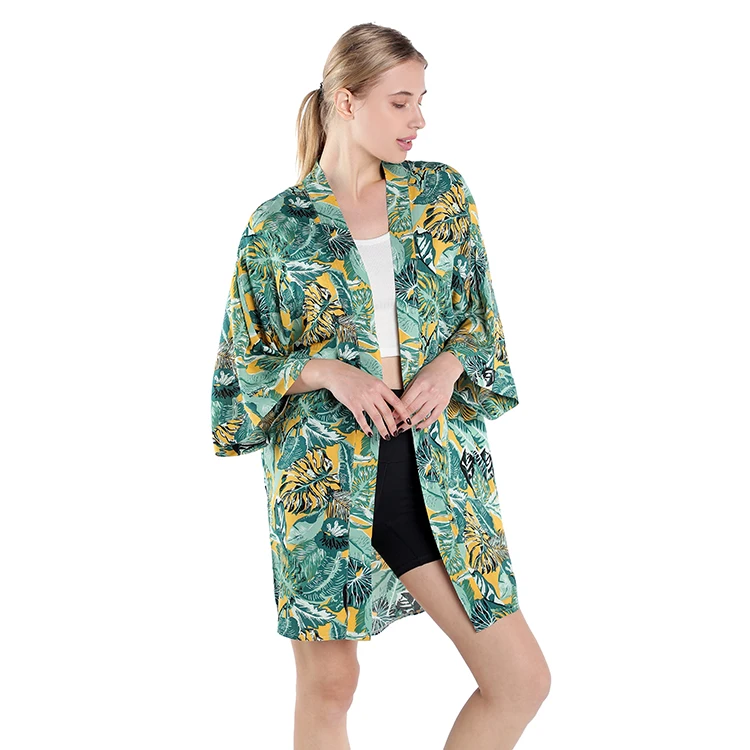 

Fashion Women Casual Beach Floral Kimono 100% Viscose Casual Kimono Women Loose, Customized color