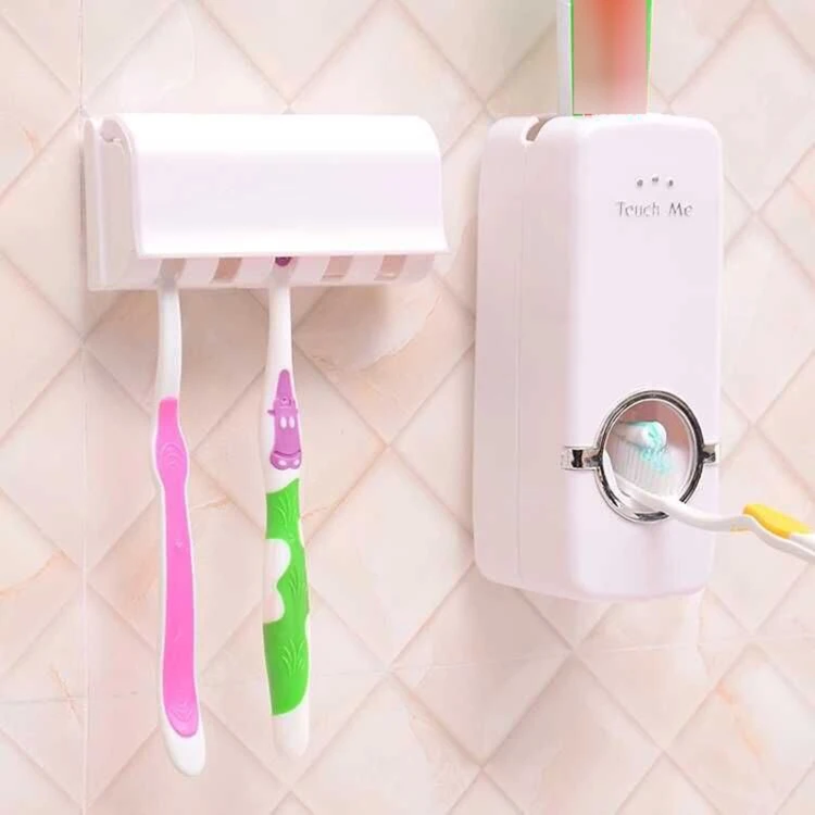 Factory direct touch me automatic toothpaste dispenser toothbrush holder wall mount