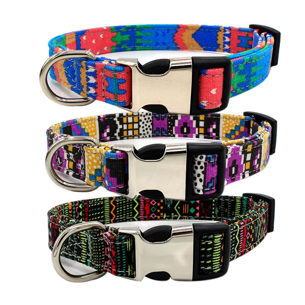 

Wholesale fashion custom printed canvas lettering dog collar buckle metal retractable pet collar