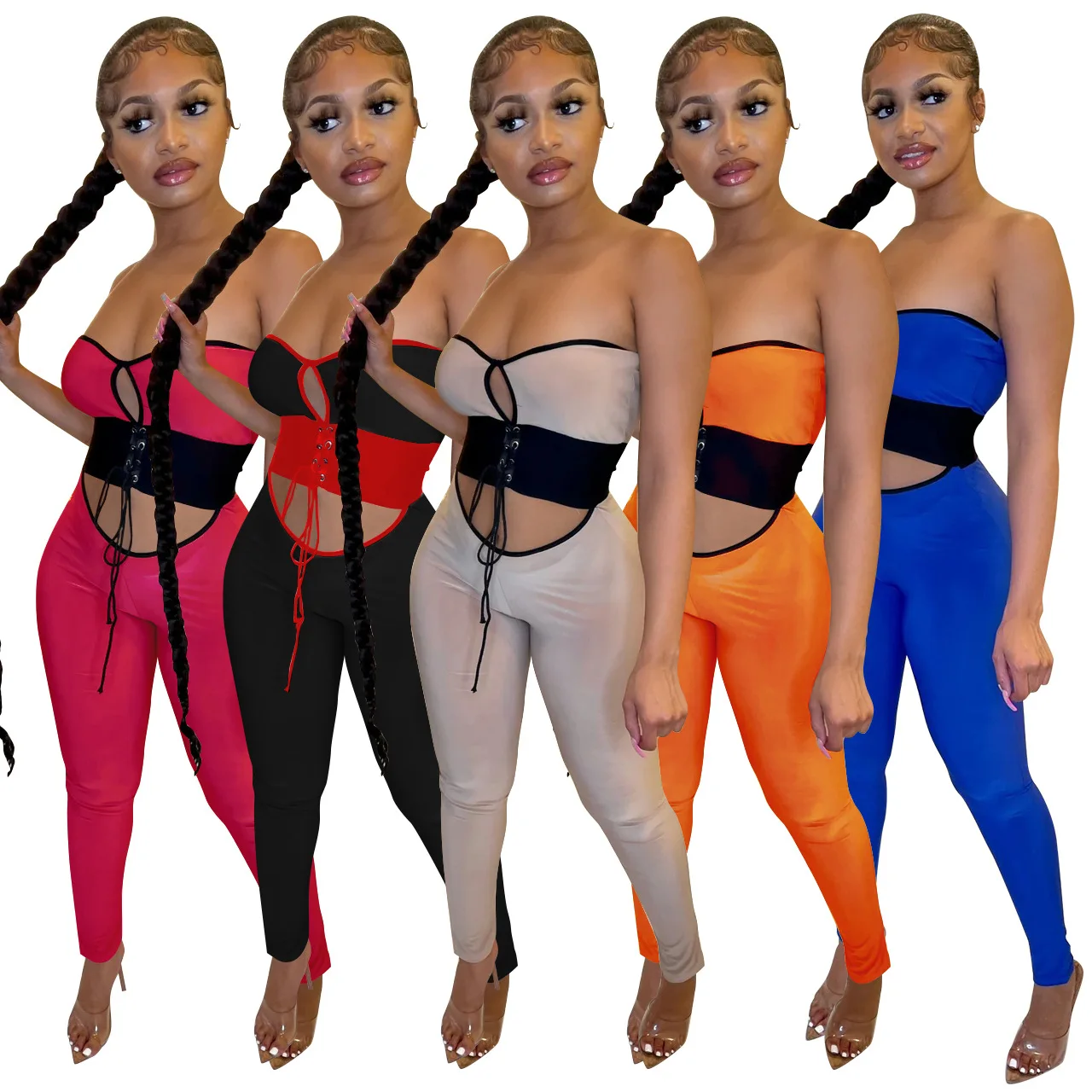 

JY033 Sexy strapless wholesale fashion 2022 bandage jumpsuit summer lady jumpsuit