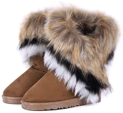 

Warm Fur Winter Boots for Women - Stylish Womens Winter Boots Mid Calf Ankle Boots Faux Fur Tassel Shoes