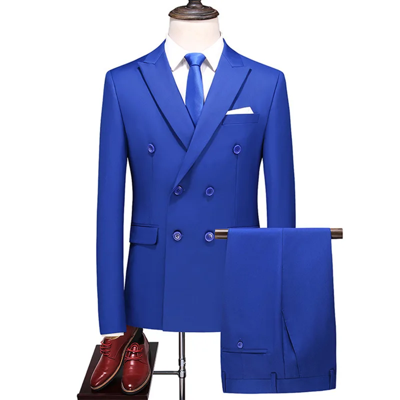 

Autumn New Men's Large Suit Two-Piece Double Breasted Solid Color Suit Men's Suits