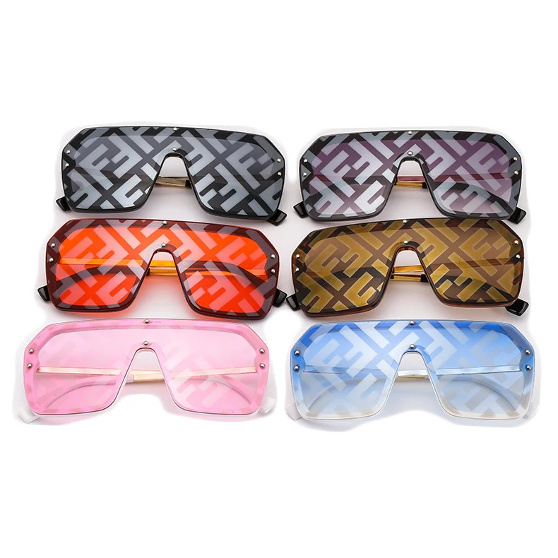 

Wholesale designer sunglasses goggles Letter Printing Film one piece sunglasses shades Oversized Square Frame sun glasses 2022, 16 colors
