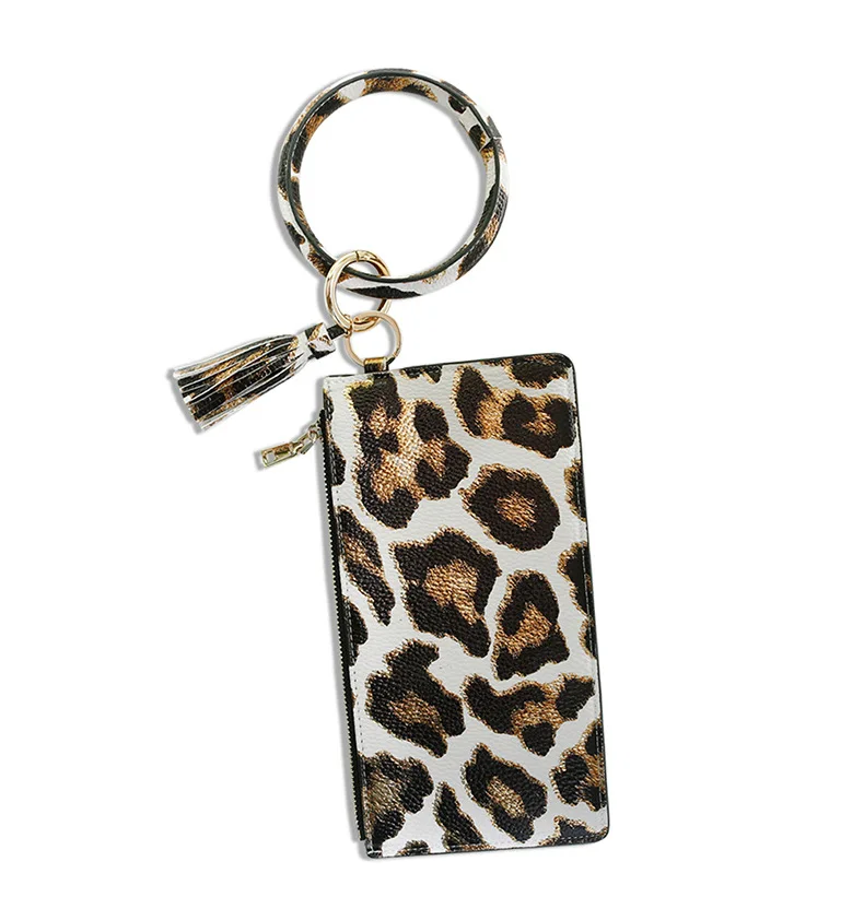 

Cow patterns emboss PU leather long wallet wristlet bangle big key ring set for women, As picture