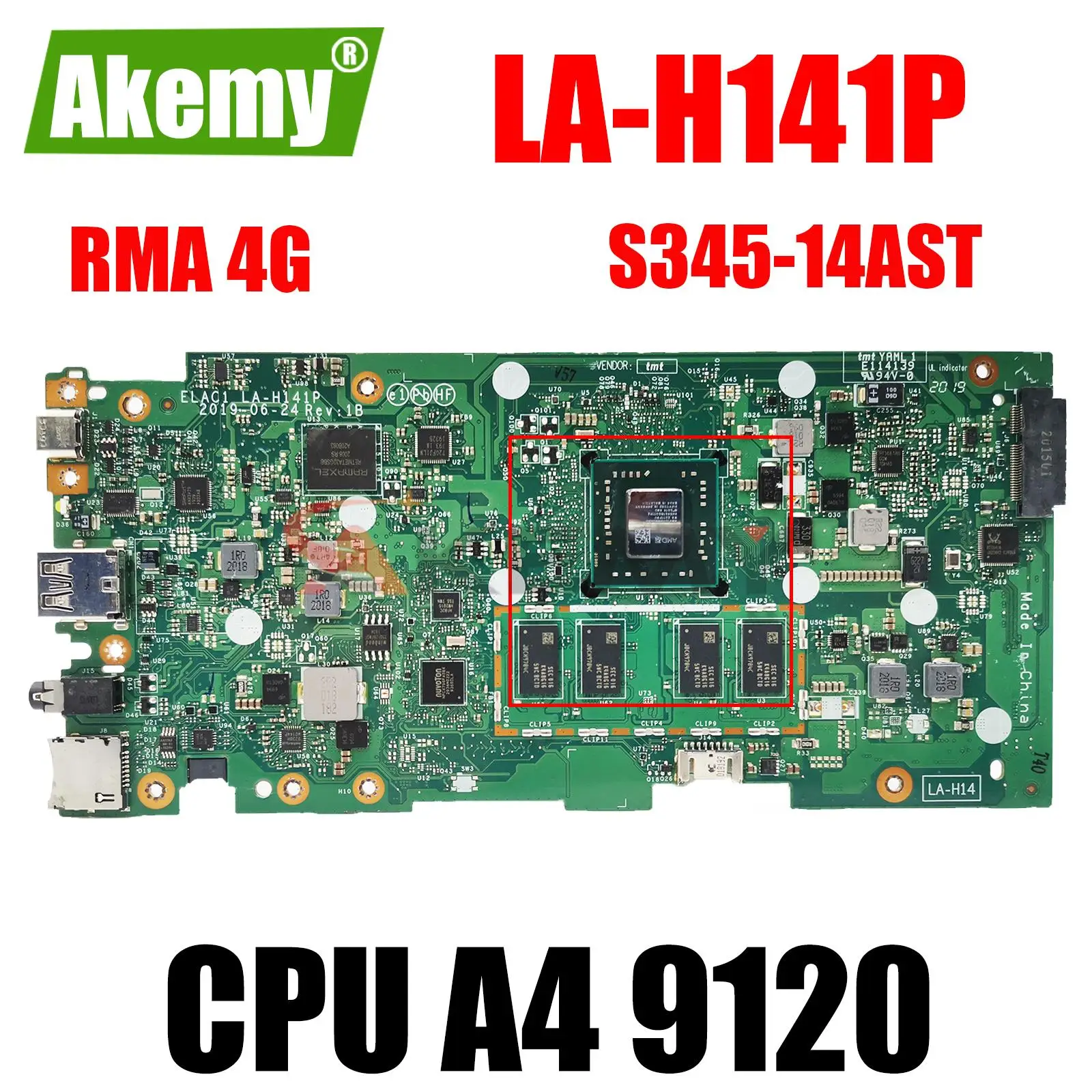 

For Lenovo Chromebook S345-14AST / 14e Computer Motherboard LA-H141P with CPU A4 9120 RAM 4G SSD 32G 100% test work
