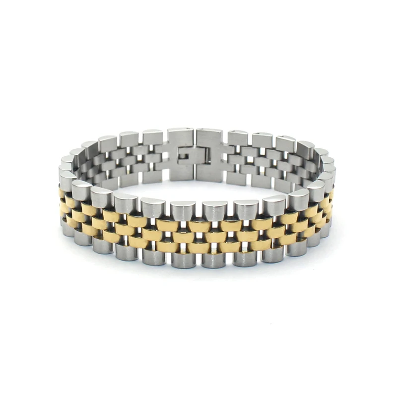 

Wholesale Gold Plated 15mm men Stainless Steel link Watch Band Style bracelet