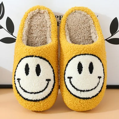 

World-win winter hot sale latest warm furry indoor slipper unisex smiley face home slippers