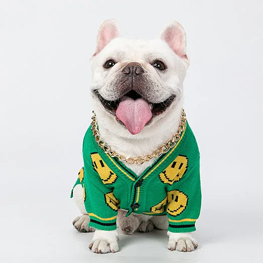 

Spring/Autumn  Green Smiley Knitted Pet Clothing Cat Puppy Dog Sweater Clothes