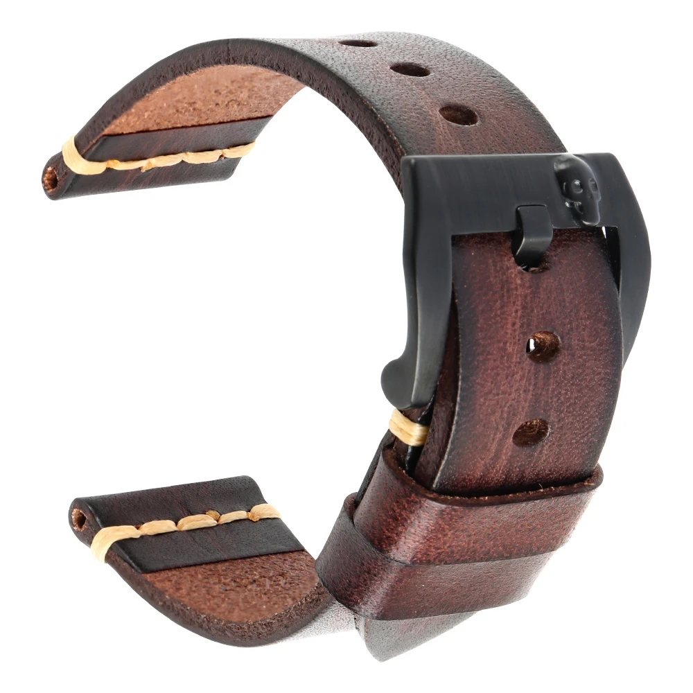 

MAIKES 2021 Hot Sale Handmade Watch Strap Italian Cow Leather Watch Band  Watch Bracelet, Natural brown, dark brown, blue, green, red, black, grey