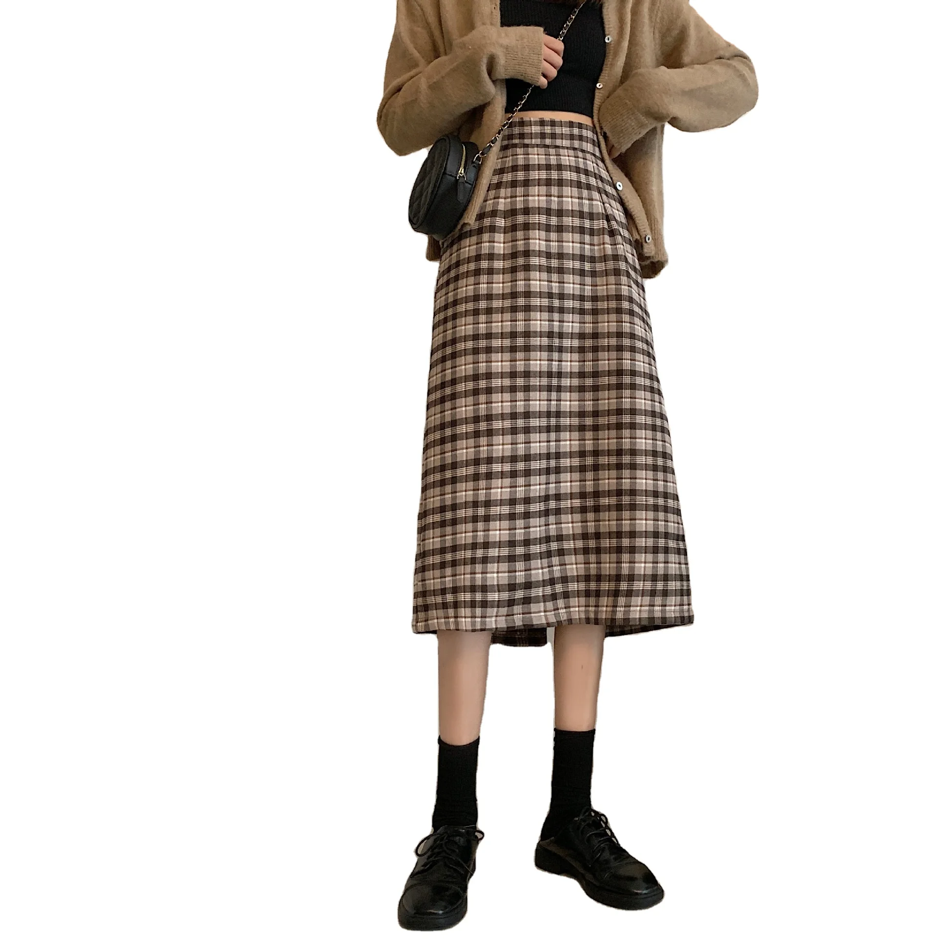 

Autumn Korean Retro Plaid Skirt Versatile One-step Hip Skirt Show Thin High Waist Skirt Women