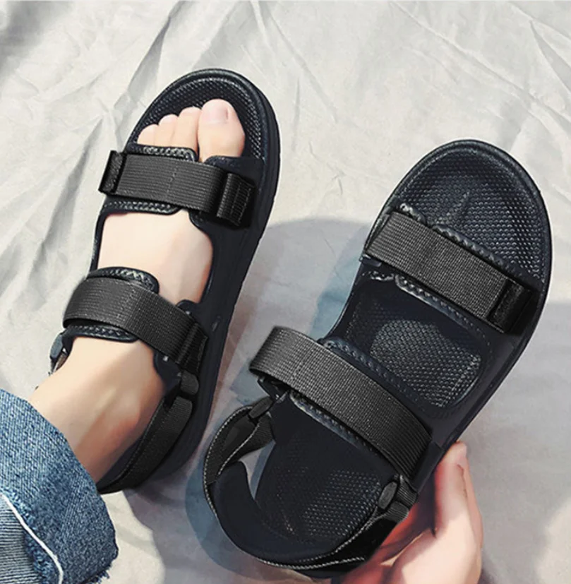 

ZY3020A Men's leather beach sandal casual men's fashion sandals, Grey/black