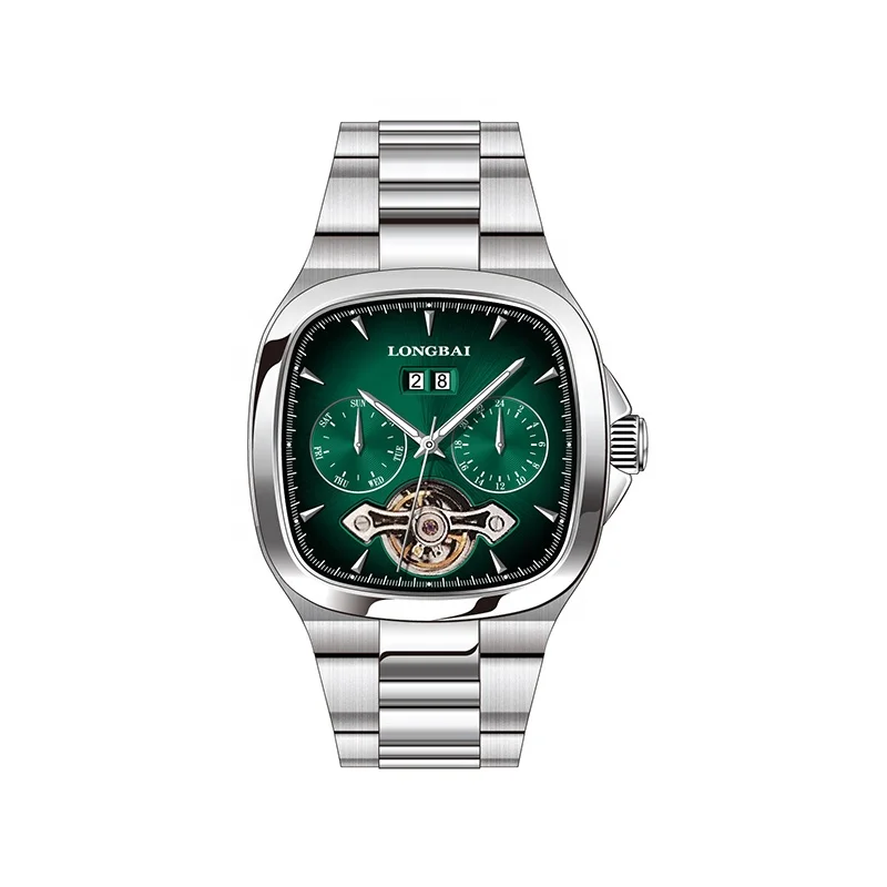 

Square Waterproof Stainless Steel Hollow Automatic Watch Multifunction Tourbillon Mechanical Watches Wrist Men Watches
